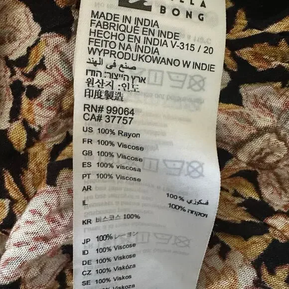 Billabong Gypset Boho Fall Brown, Pink Orange Black Floral Dress/Coverup, Size M - Picture 14 of 14